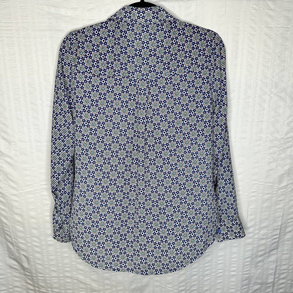 Express Portofino Shirt Womens Small Blue Floral Original Fit Roll Tab Button Up - Picture 7 of 11